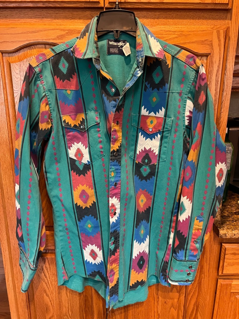 Wrangler Vintage Southwestern Print Button-Up Shirt - Teal Multicolor